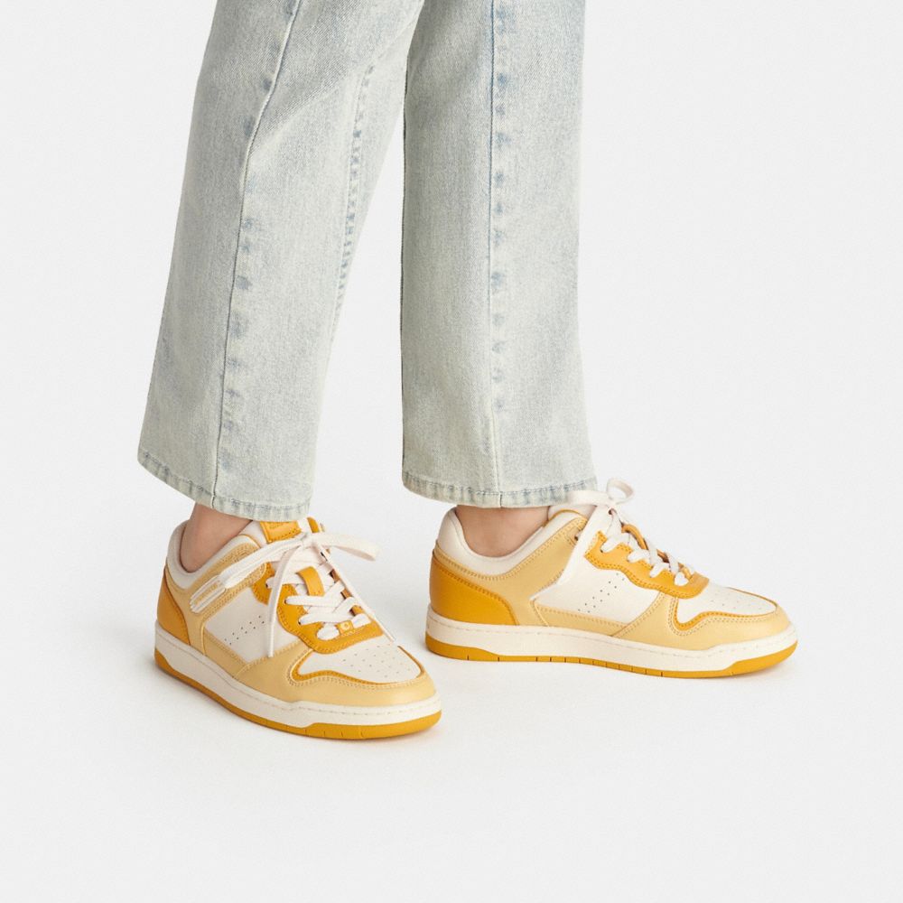 COACH®,C201 Low Top Sneaker,Leather,Rubber,Activewear,Logo,Perforated,Traction,Tennis,,Detail View