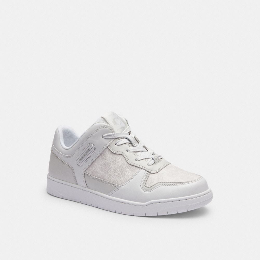 COACH®,C201 LOW TOP SNEAKER IN SIGNATURE CANVAS,Signature Coated Canvas,Optic White,Front View