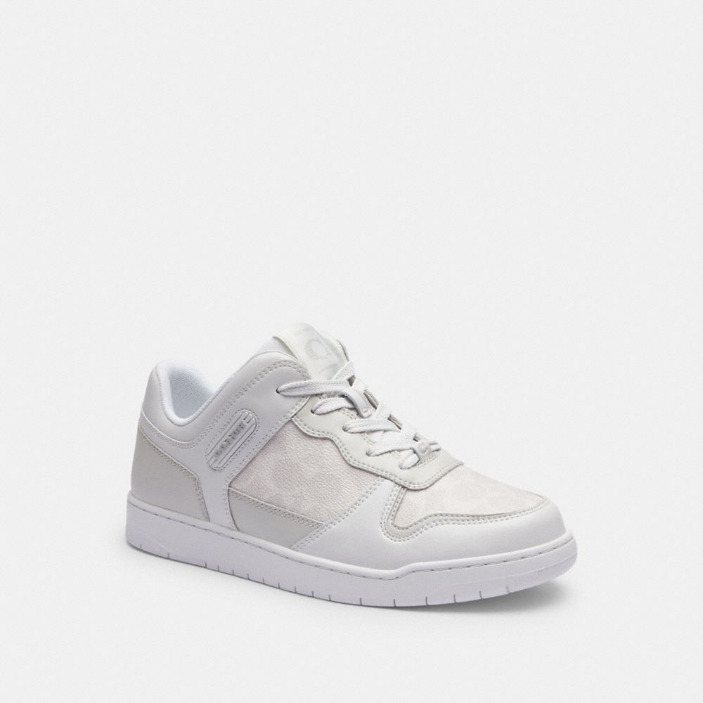 COACH®,C201 LOW TOP SNEAKER IN SIGNATURE CANVAS,Signature Coated Canvas,Optic White,Front View