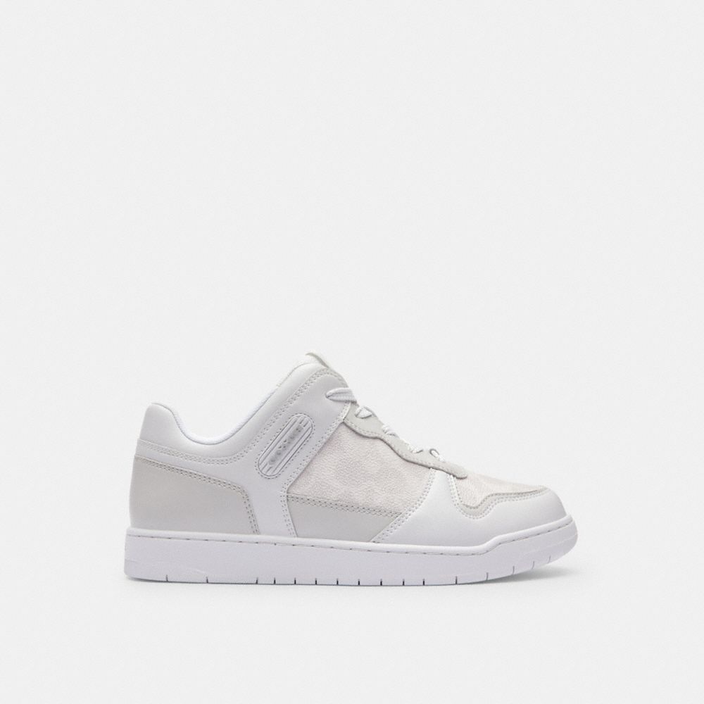 COACH®,C201 LOW TOP SNEAKER IN SIGNATURE CANVAS,Signature Coated Canvas,Optic White,Angle View