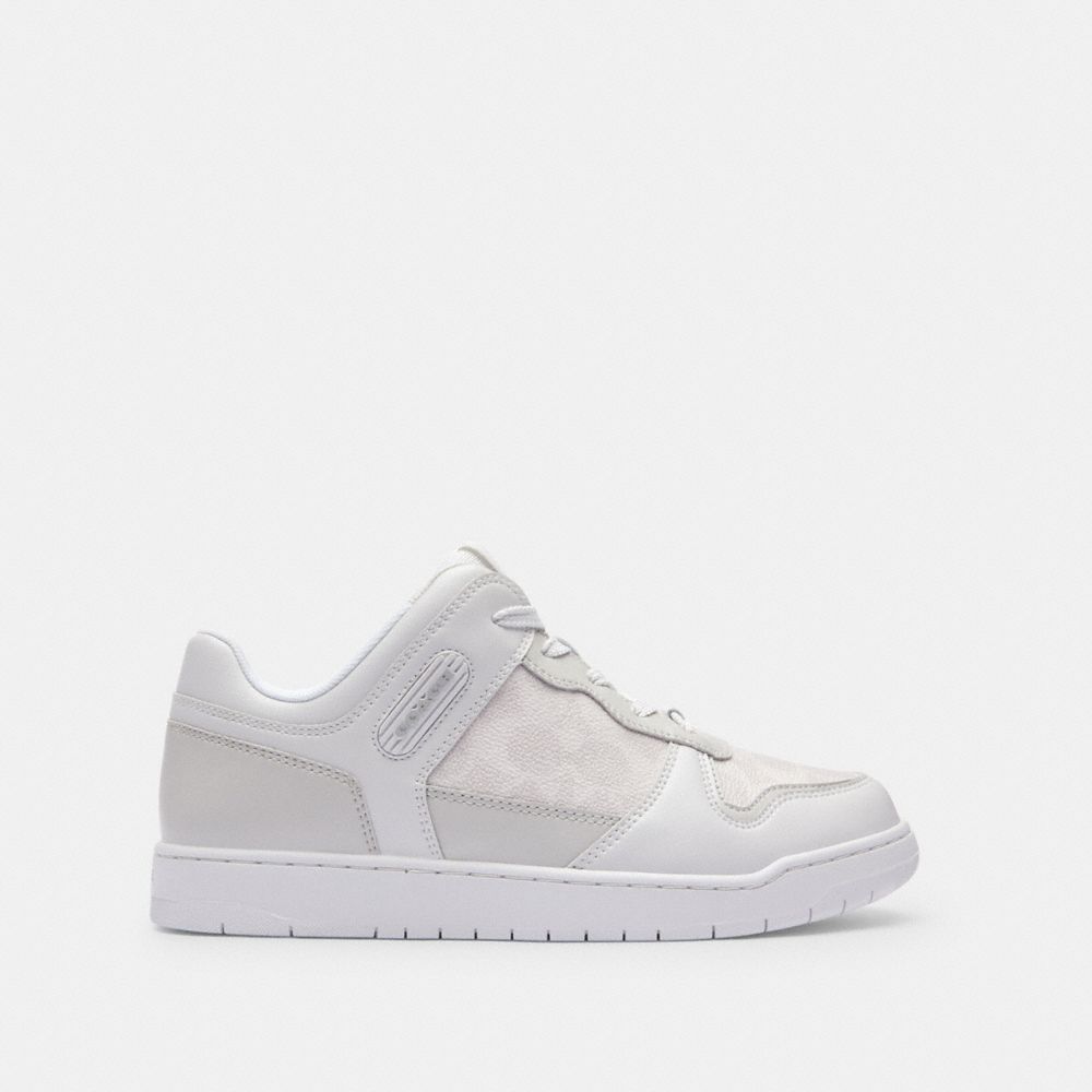 COACH®,C201 LOW TOP SNEAKER IN SIGNATURE CANVAS,Signature Coated Canvas,Optic White,Angle View