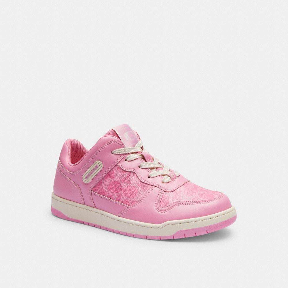 COACH®,C201 LOW TOP SNEAKER IN SIGNATURE CANVAS,Signature Coated Canvas,Vivid Pink,Front View