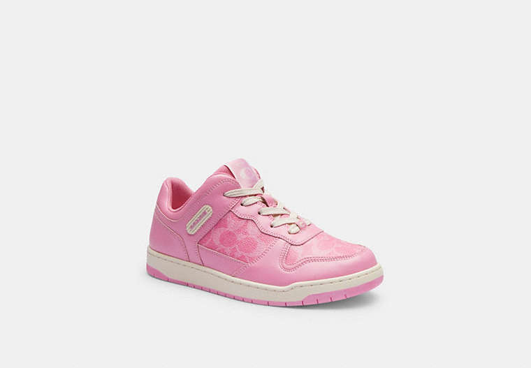 COACH®,C201 LOW TOP SNEAKER IN SIGNATURE CANVAS,Vivid Pink,Front View image number 0