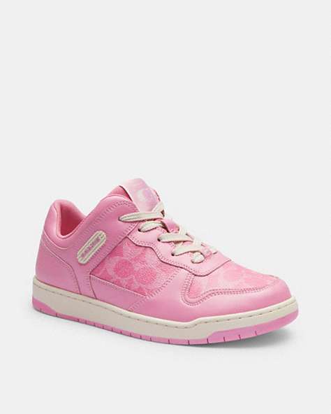 COACH®,C201 LOW TOP SNEAKER IN SIGNATURE CANVAS,Vivid Pink,Front View