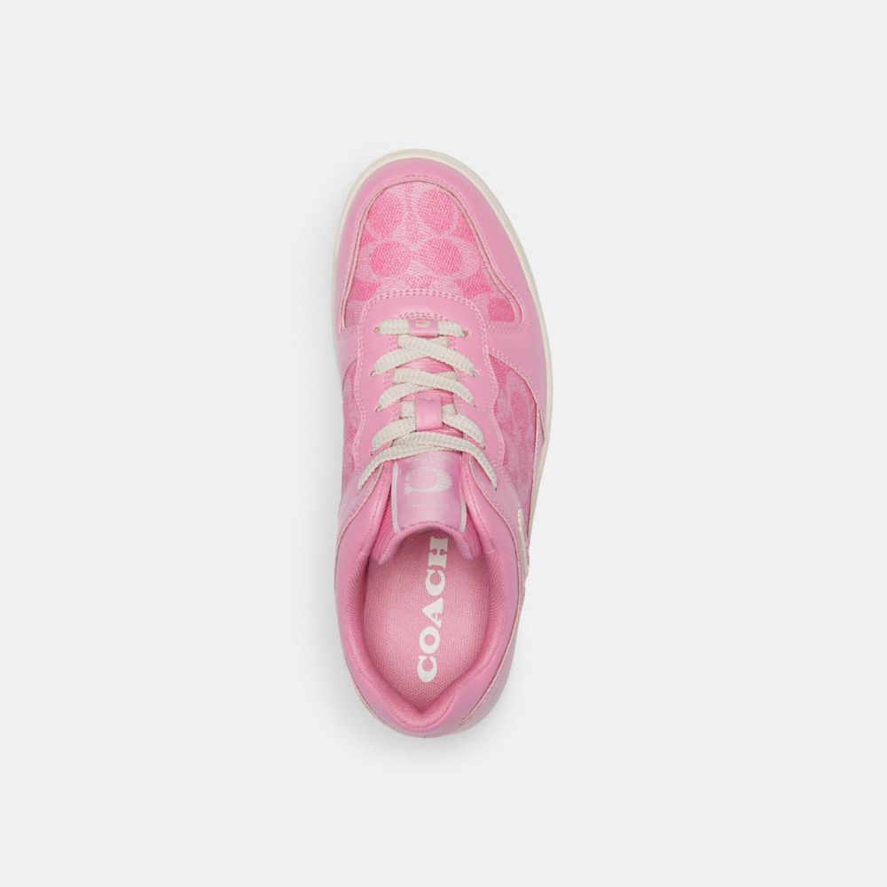 COACH®,C201 LOW TOP SNEAKER IN SIGNATURE CANVAS,Vivid Pink,Inside View,Top View