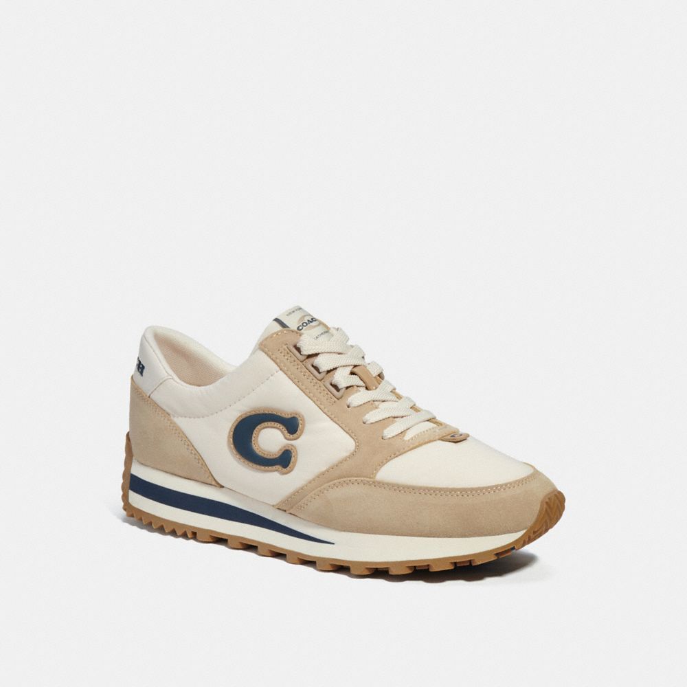 COACH®,CHAUSSURES DE SPORT POUR COUREUR,Cuir/daim,Craie/Bleu Marine Minuit,Front View