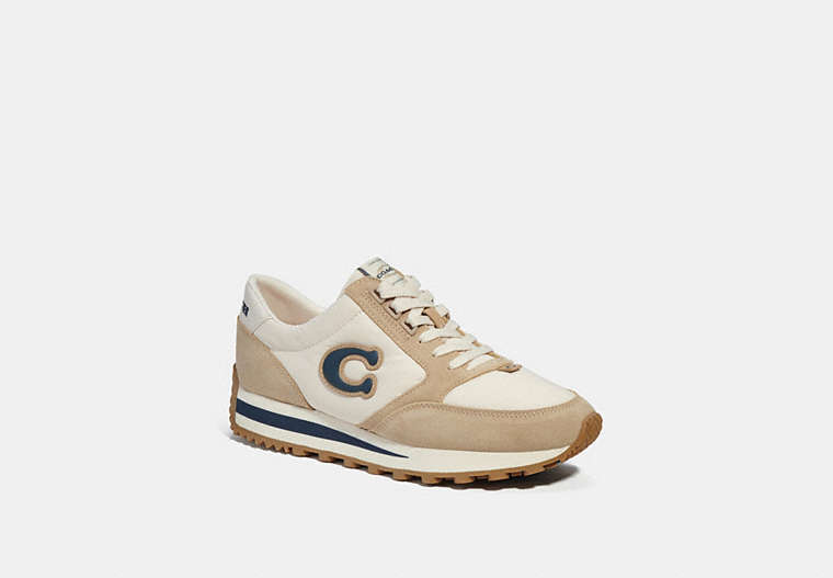 COACH®,RUNNER SNEAKER,Leather/Suede,Chalk/Midnight Navy,Front View image number 0