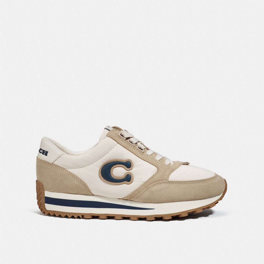 COACH®,RUNNER SNEAKER,Leather/Suede,Chalk/Midnight Navy,Angle View