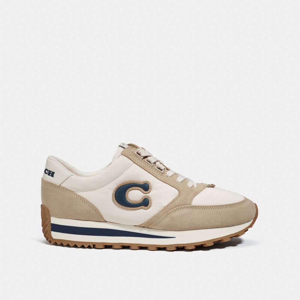 COACH®,CHAUSSURES DE SPORT POUR COUREUR,Cuir/daim,Craie/Bleu Marine Minuit,Angle View