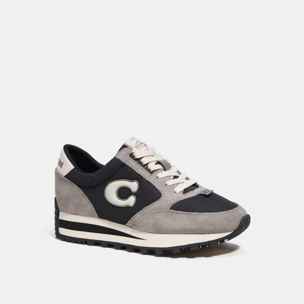 COACH®,RUNNER SNEAKER,Leather/Suede,Black/Chalk,Front View