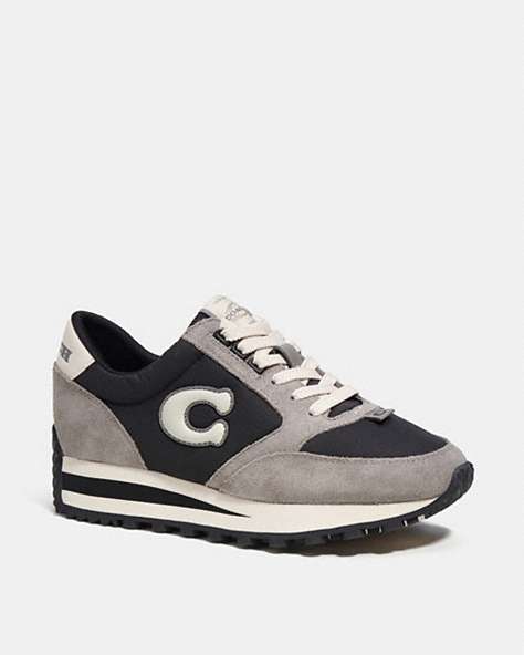 COACH®,RUNNER SNEAKER,Leather/Suede,Black/Chalk,Front View