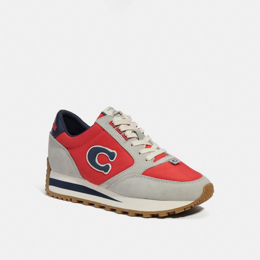 COACH®,CHAUSSURES DE SPORT POUR COUREUR,Cuir/daim,Rouge Sport/Bleu Marine Minuit,Front View