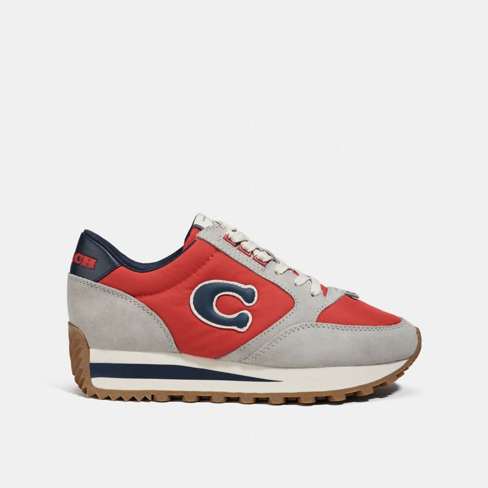 COACH®,RUNNER SNEAKER,Leather/Suede,Sport Red/Midnight Navy,Angle View