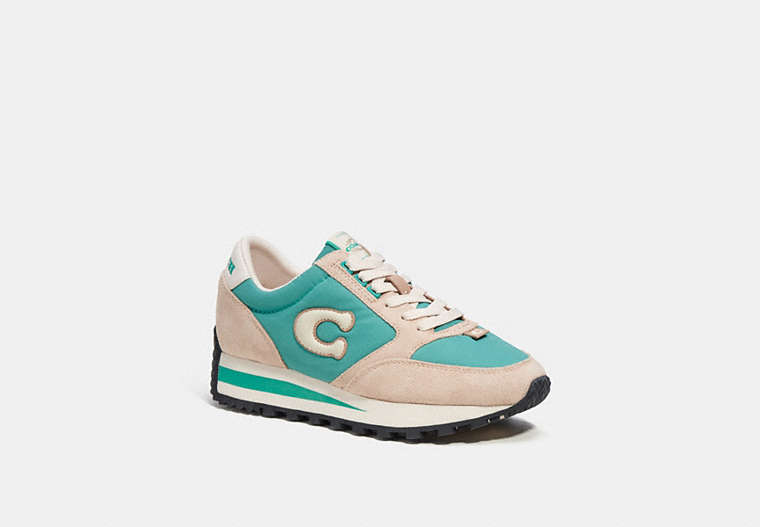 COACH®,RUNNER SNEAKER,Leather/Suede,Bright Green/Chalk,Front View