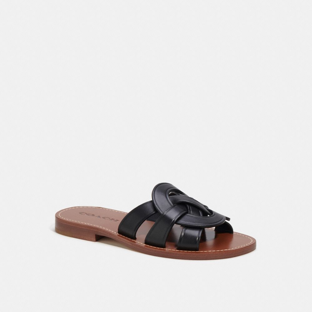 COACH®,ISSA SANDAL,Leather,Black,Front View