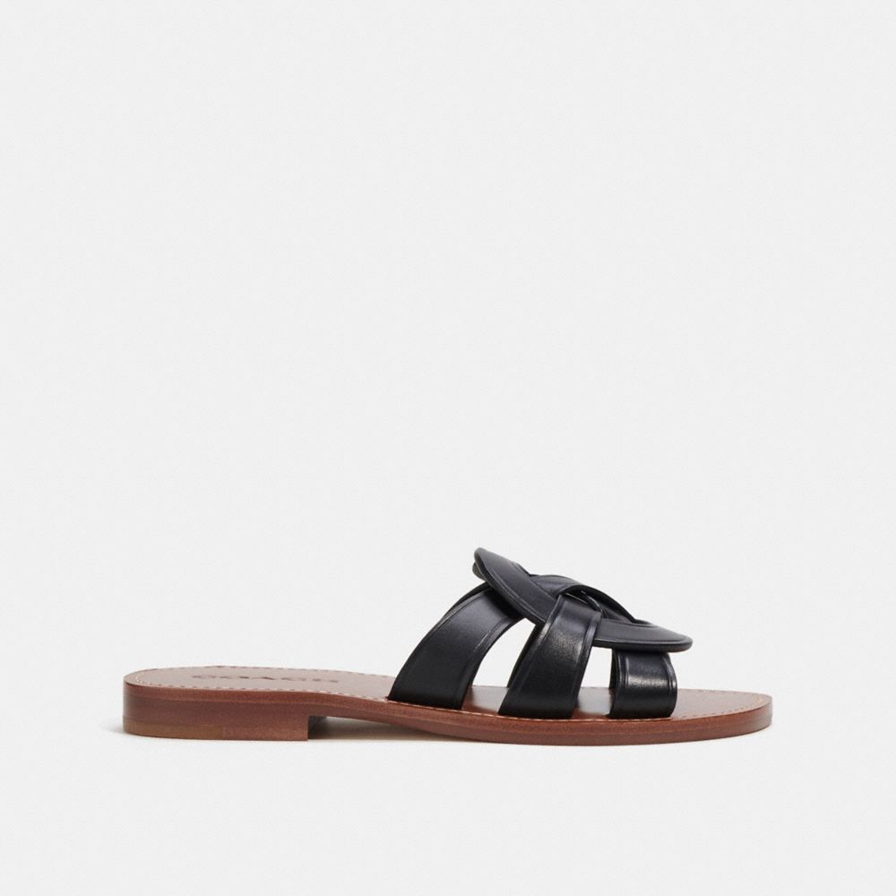 COACH®,ISSA SANDAL,Leather,Black,Angle View