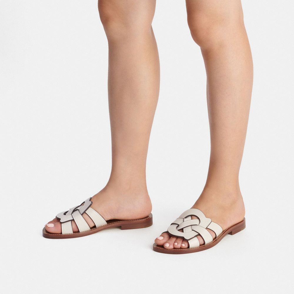 COACH®,Issa Sandal,Lining Leather,Leather,Rubber,Slides,Logo,Casual,Cream,Detail View