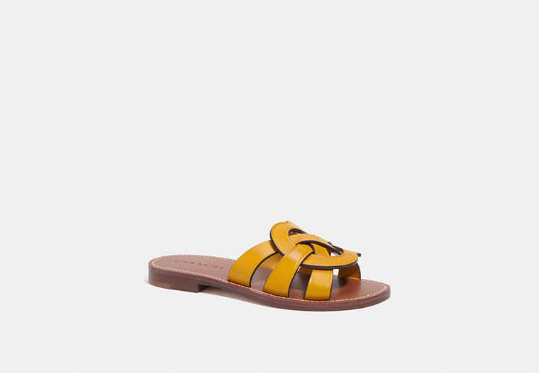 COACH®,ISSA SANDAL,Leather,Yellow Gold,Front View