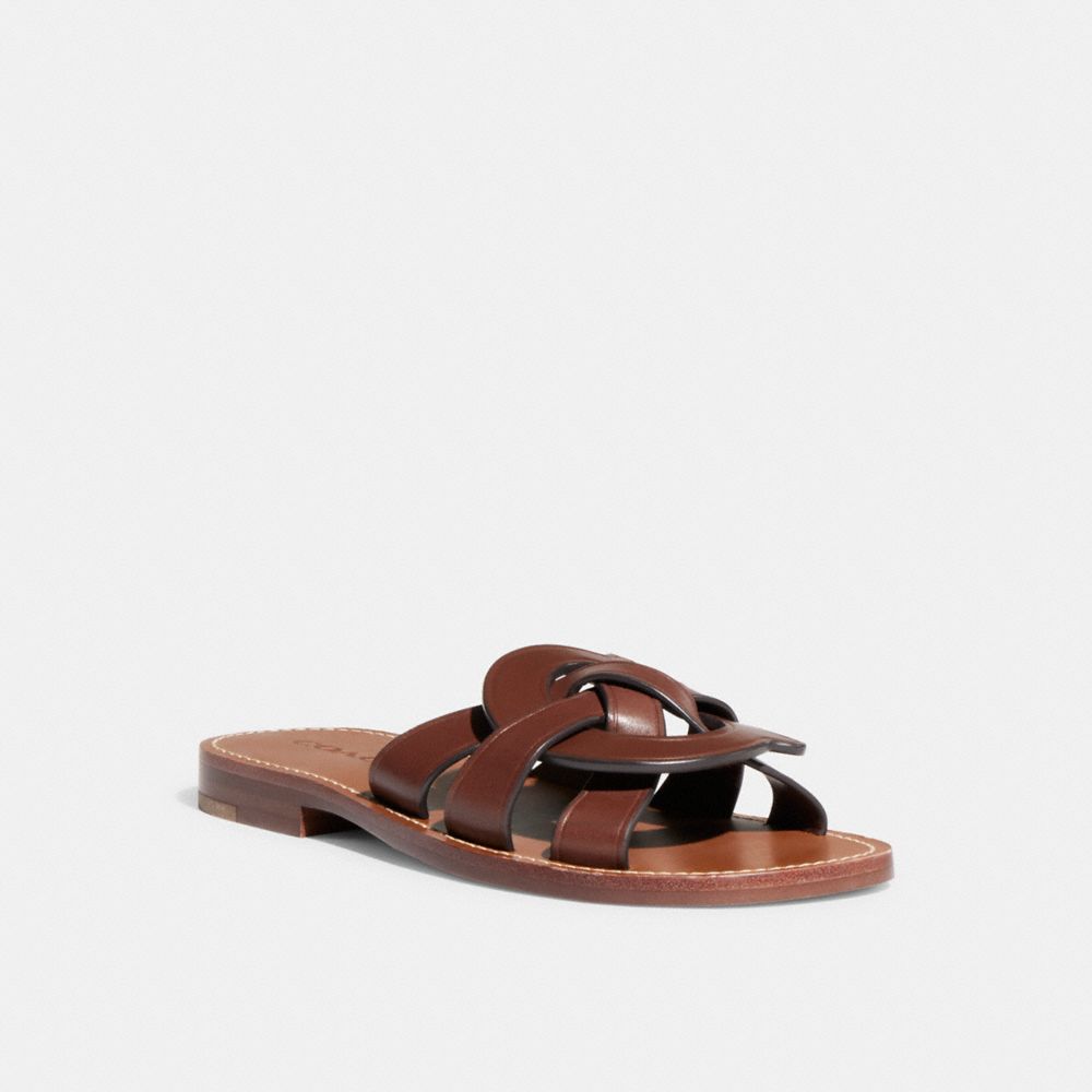 COACH®,ISSA SANDAL,Leather,Walnut Brown,Front View