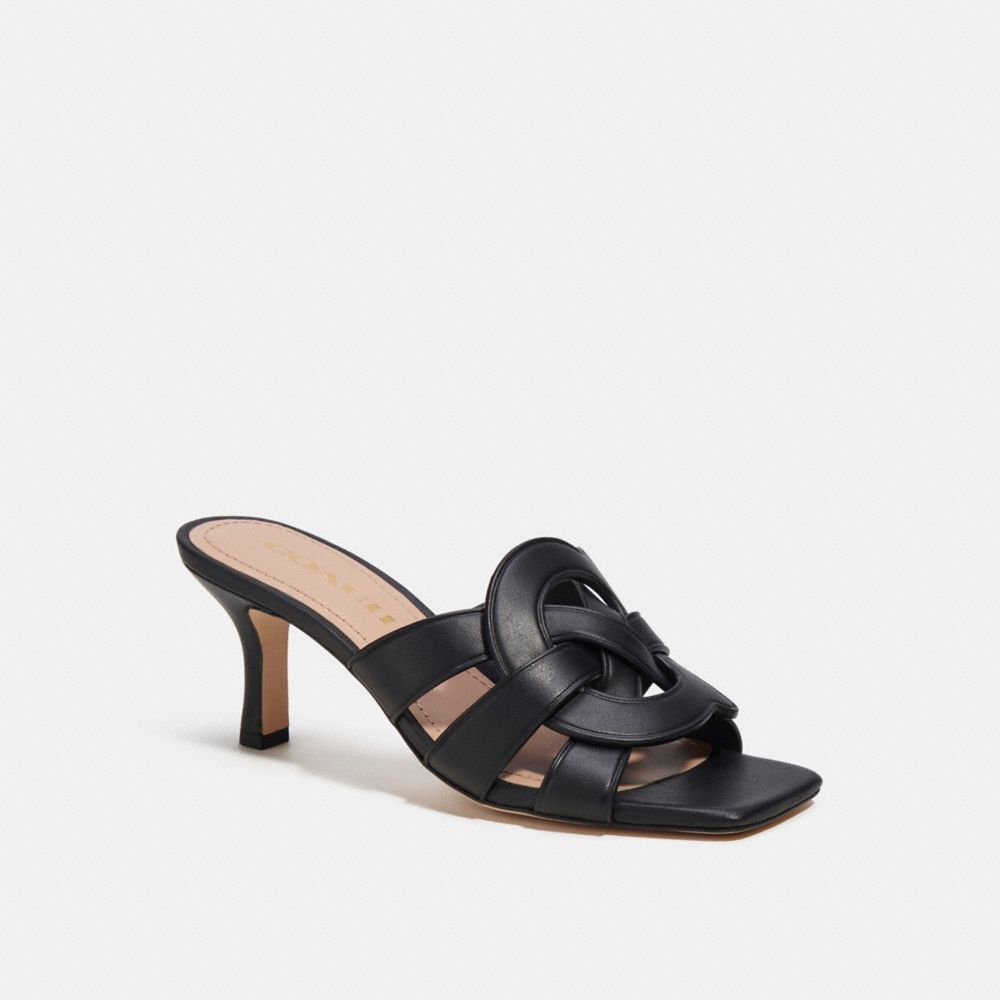 COACH®,TILLIE SANDAL,Leather,Black,Front View