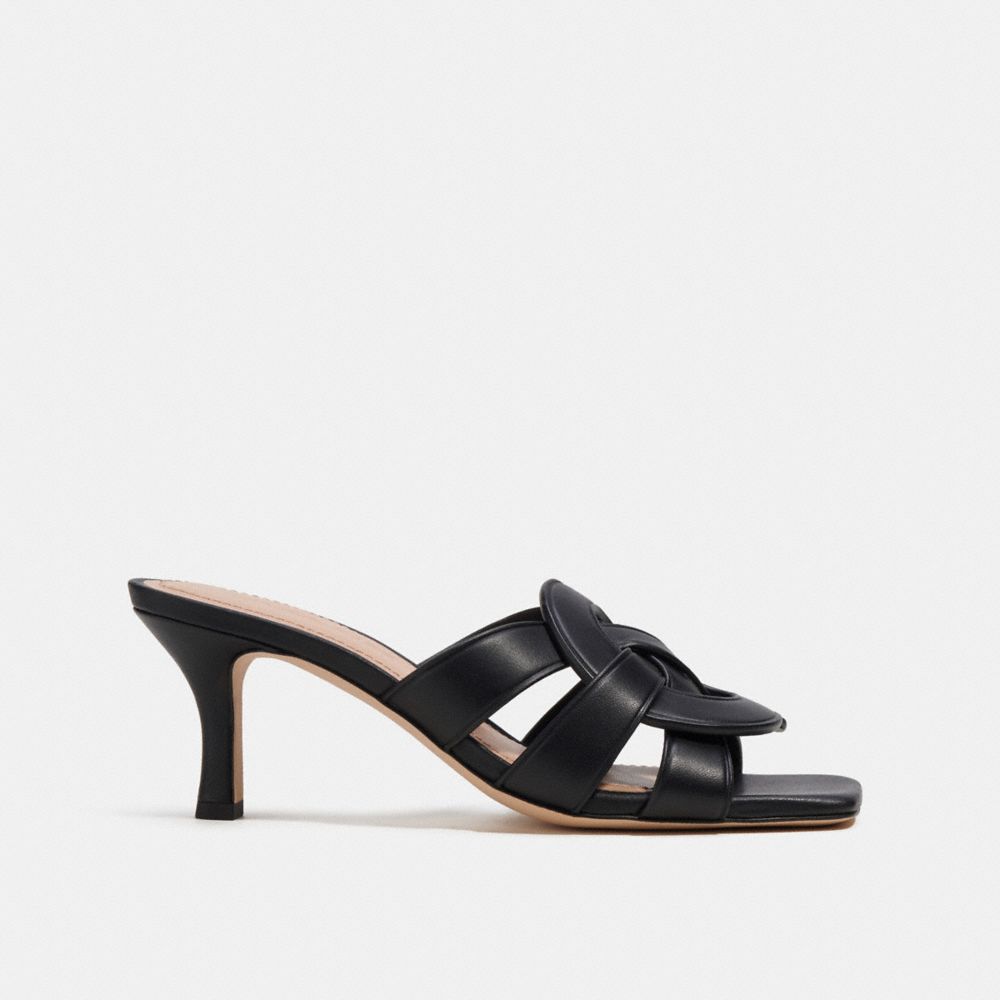 COACH®,TILLIE SANDAL,Leather,Black,Angle View