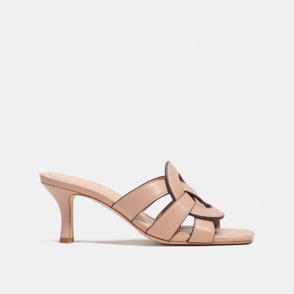 COACH®,Tillie Sandal,Leather,Lining Leather,Slides,Caged,Day Party,Beige,Angle View