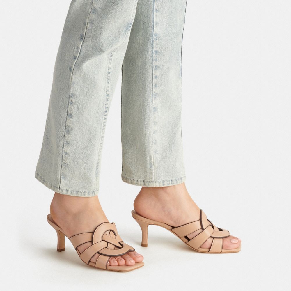 COACH®,Tillie Sandal,Lining Leather,Leather,Slides,Caged,Day Party,Beige,Detail View