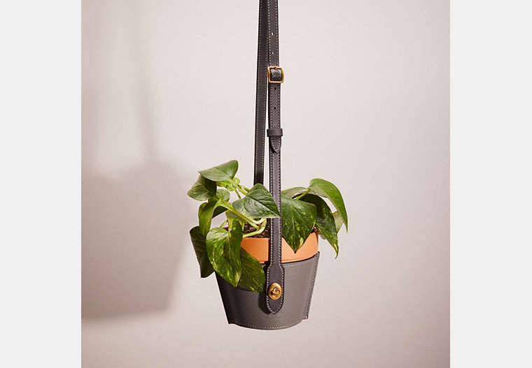 COACH®,REMADE HANGING PLANT POT HOLDER,Mini,Garden Party,Gray,Front View