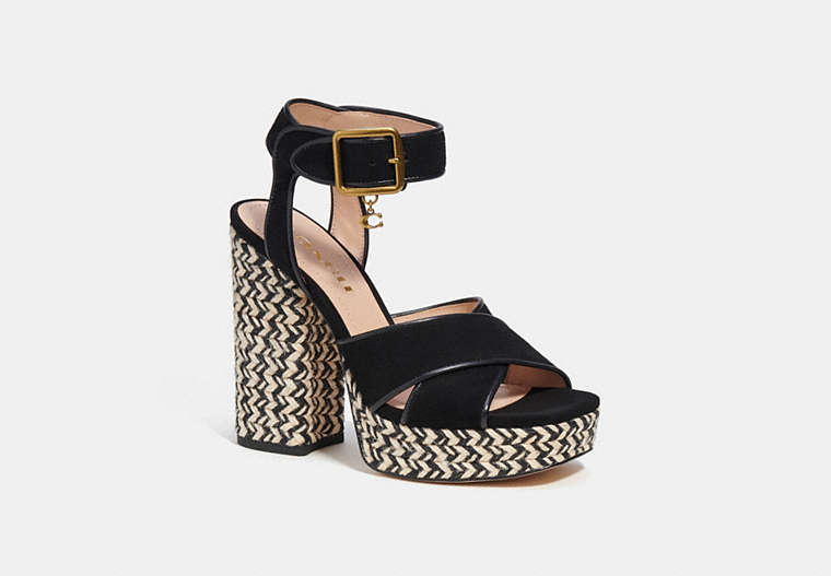 COACH®,NELLY SANDAL,Suede,Black,Front View