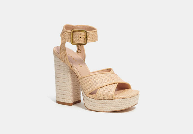 COACH®,NELLY SANDAL,raffia,Natural,Front View