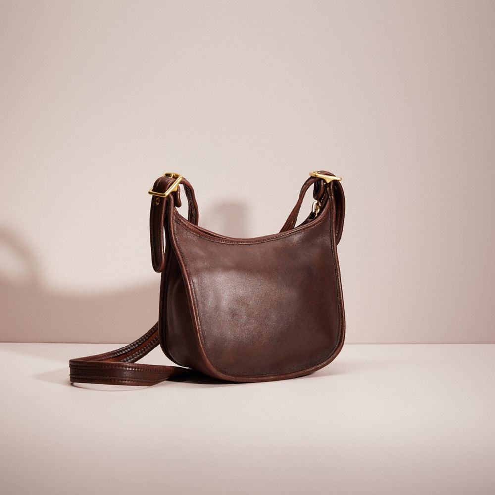 COACH®,VINTAGE JANICE RICCARDI-DISANTO'S LEGACY BAG,Glovetanned Leather,Large,Brass/Brown,Angle View