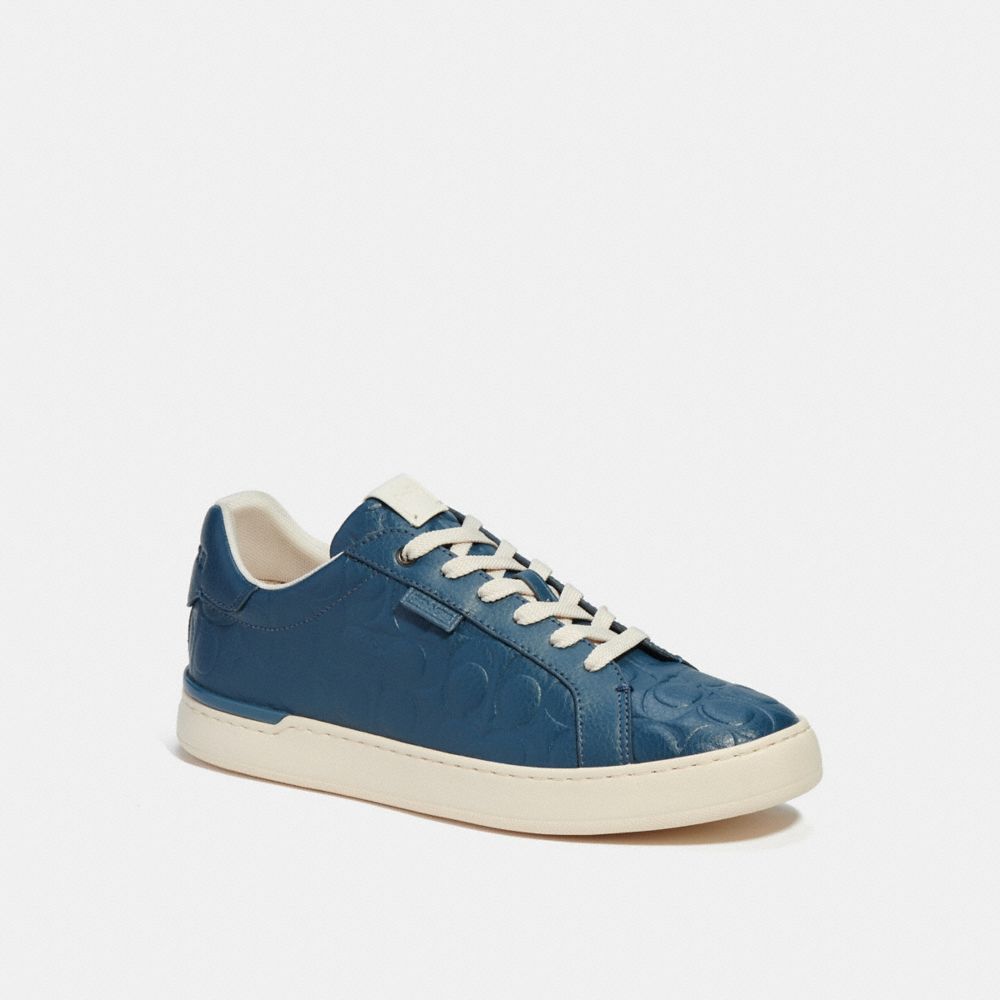 COACH®,LOWLINE LOW TOP SNEAKER IN SIGNATURE LEATHER,Leather,Dark Denim,Front View