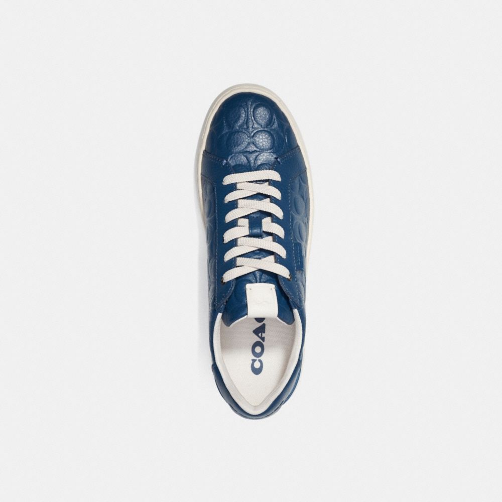 COACH®,LOWLINE LOW TOP SNEAKER IN SIGNATURE LEATHER,Leather,Dark Denim,Inside View,Top View
