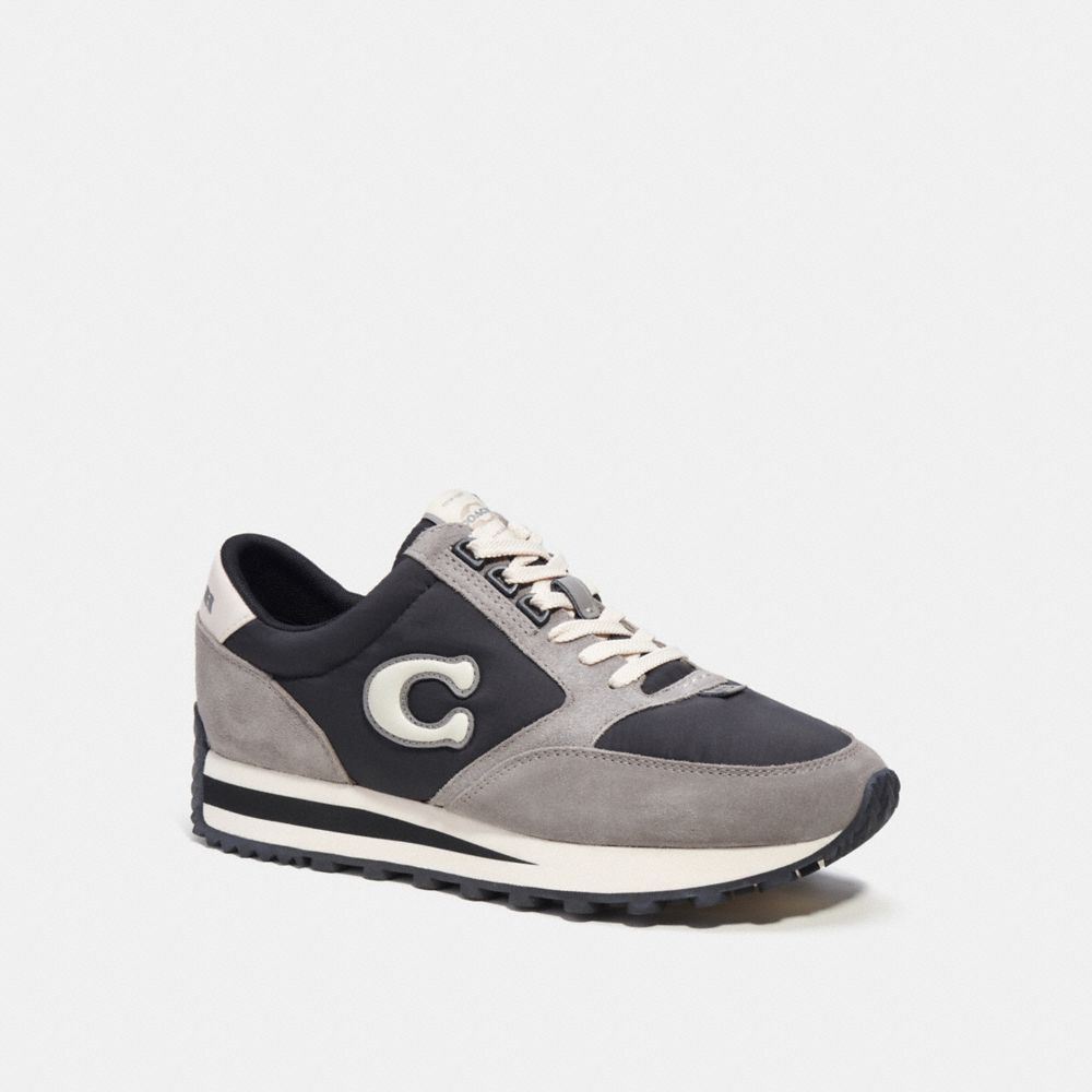 COACH®,RUNNER SNEAKER,Leather/Suede,Black/Heather Grey,Front View image number 0