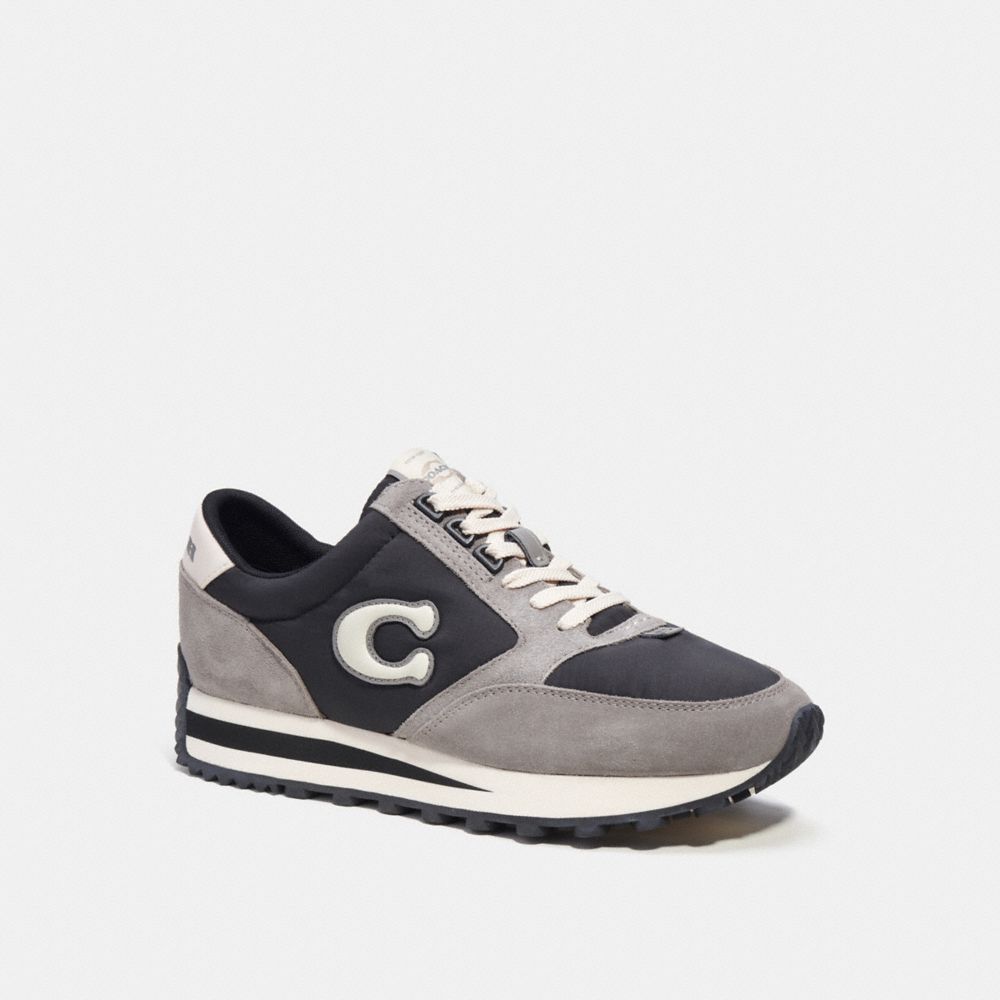 COACH®,RUNNER SNEAKER,Leather/Suede,Black/Heather Grey,Front View