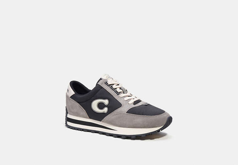COACH®,RUNNER SNEAKER,Leather/Suede,Black/Heather Grey,Front View image number 0
