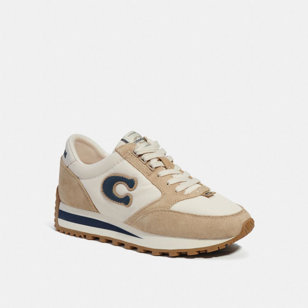 COACH®,RUNNER SNEAKER,Leather/Suede,Chalk/Oat,Front View image number 0