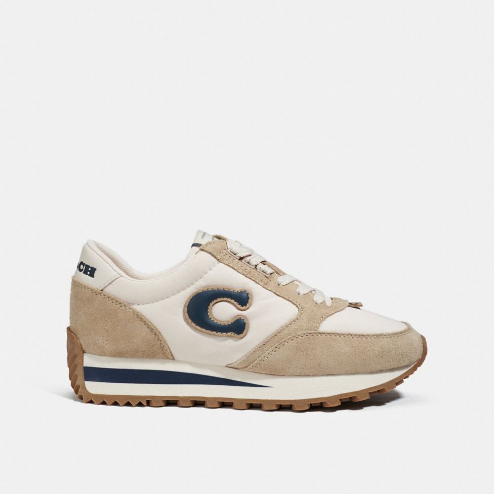 COACH®,RUNNER SNEAKER,Leather/Suede,Chalk/Oat,Angle View