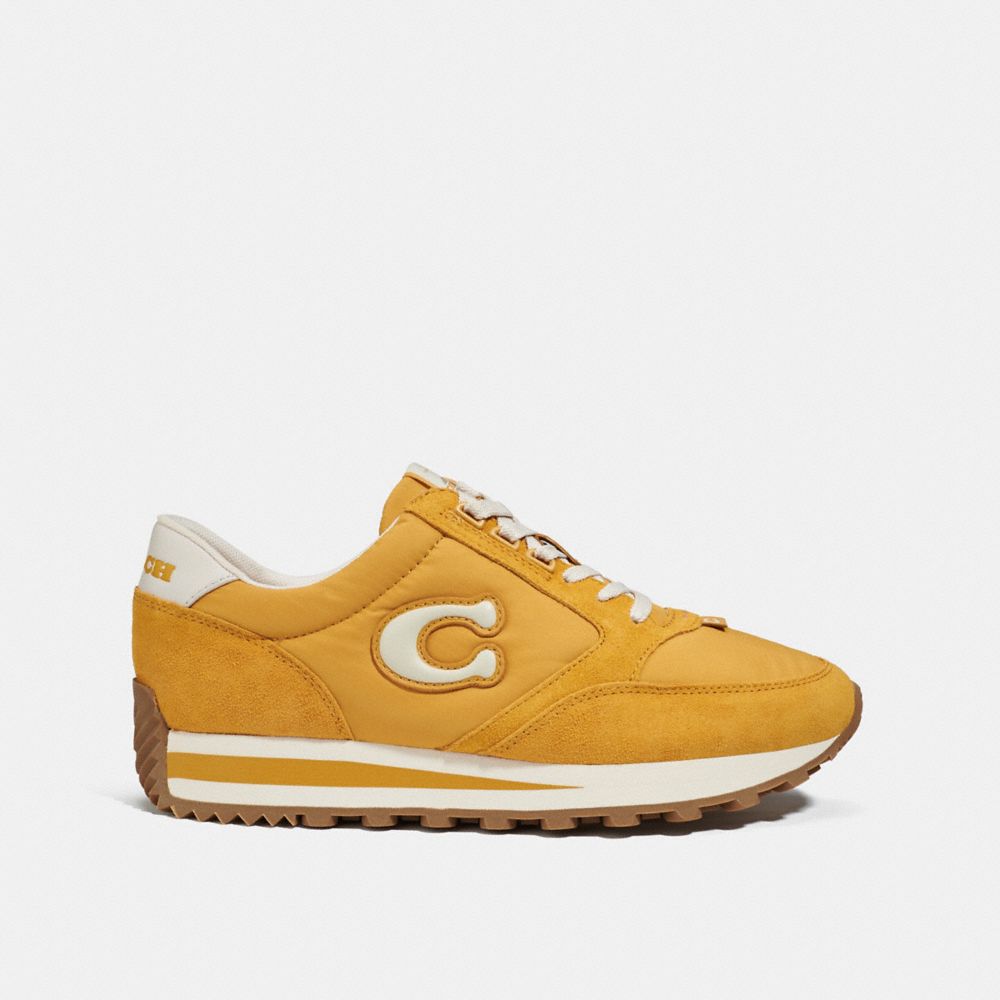 COACH®,RUNNER SNEAKER,Leather/Suede,Buttercup/Chalk,Angle View