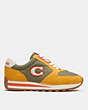 COACH®,RUNNER SNEAKER,Leather/Suede,Army Green/Buttercup,Angle View