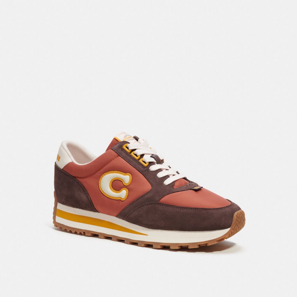 COACH®,RUNNER SNEAKER,Leather/Suede,Rust/Maple,Front View