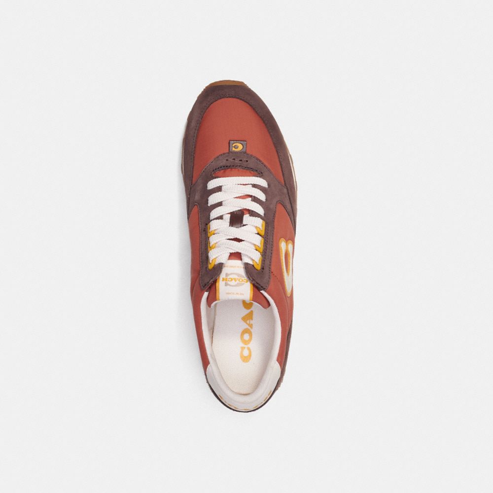 COACH®,RUNNER SNEAKER,Leather/Suede,Rust/Maple,Inside View,Top View