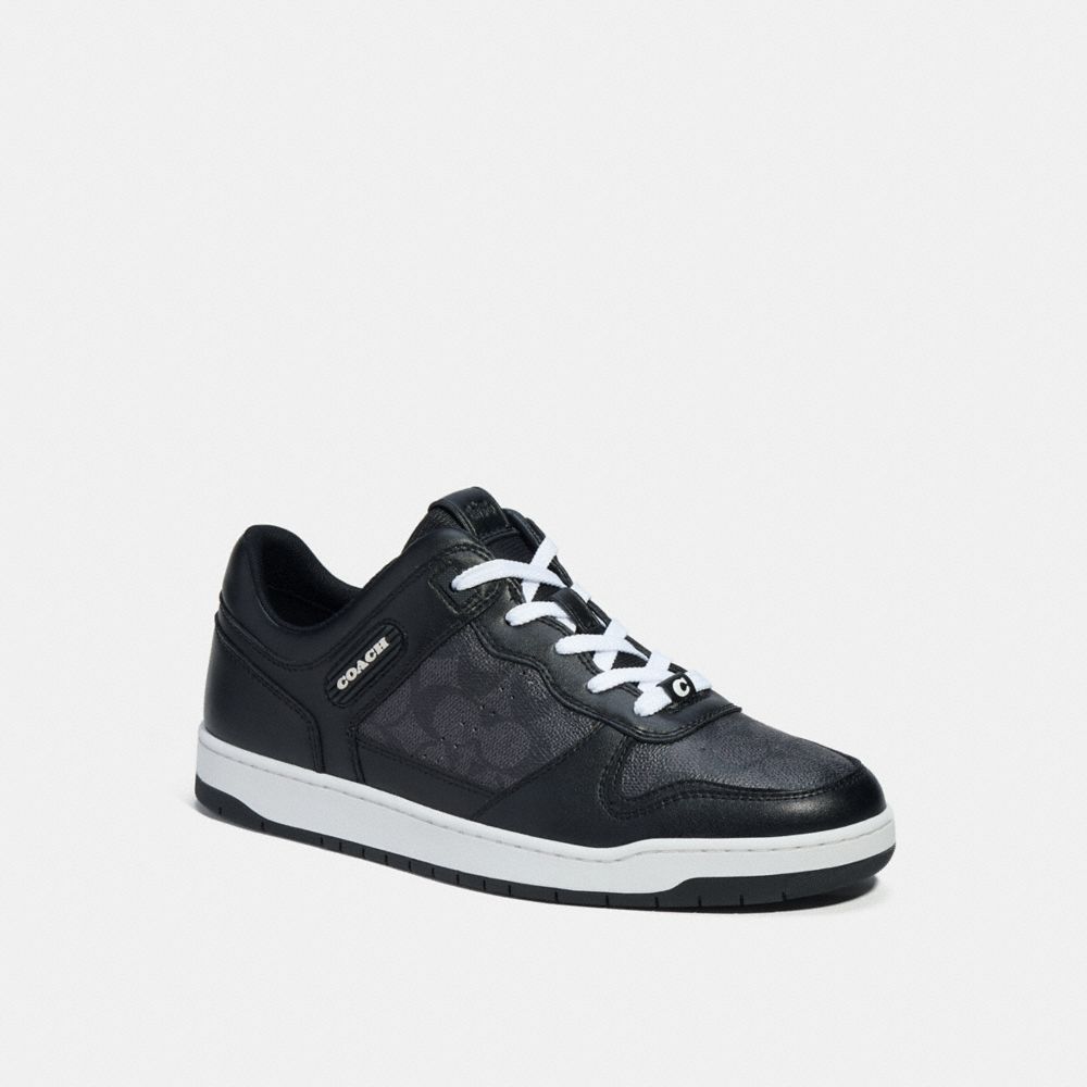 COACH®,C201 SNEAKER IN SIGNATURE CANVAS,Signature Coated Canvas,Black,Front View image number 0