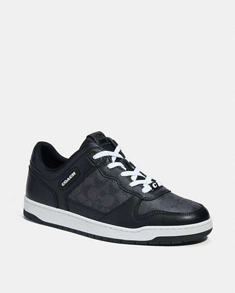 COACH®,C201 SNEAKER IN SIGNATURE CANVAS,Signature Coated Canvas,Black,Front View