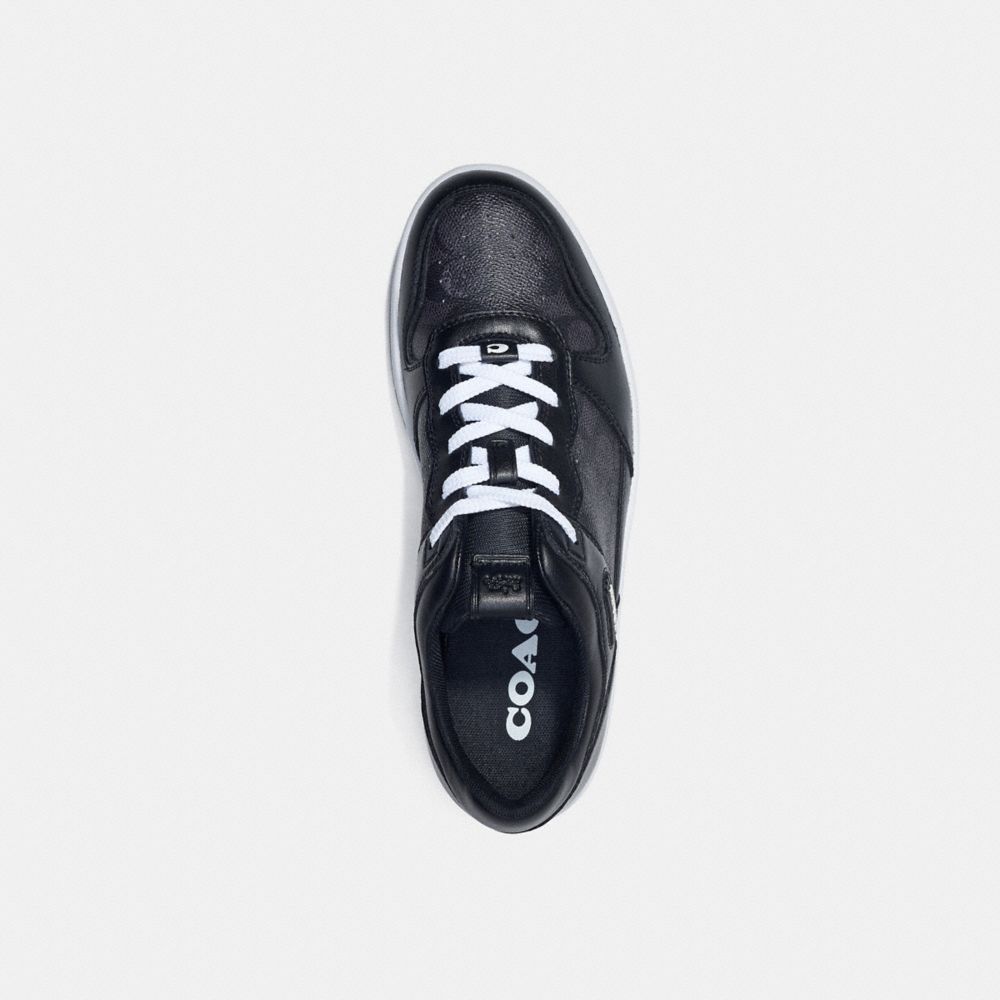 COACH®,C201 Sneaker In Signature Canvas,Canvas,Leather,Rubber,Casual,Perforated,Color Block,Traction,Casual,Black,Inside View,Top View