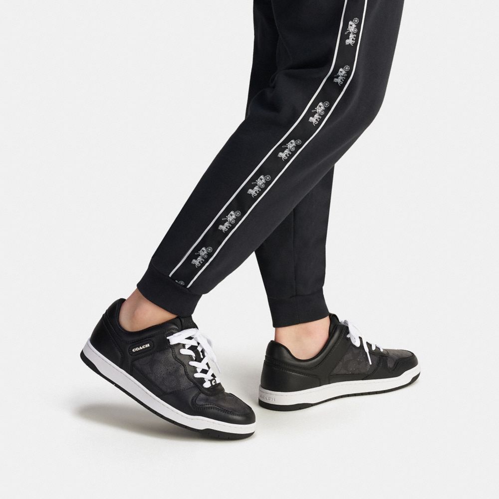 COACH®,C201 Sneaker In Signature Canvas,Canvas,Leather,Rubber,Casual,Perforated,Color Block,Traction,Casual,Black,Detail View