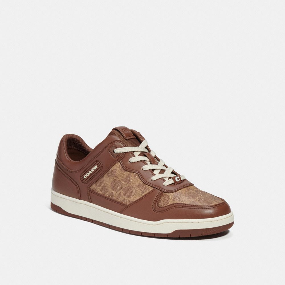 COACH®,C201 SNEAKER IN SIGNATURE CANVAS,Signature Coated Canvas,Saddle,Front View image number 0