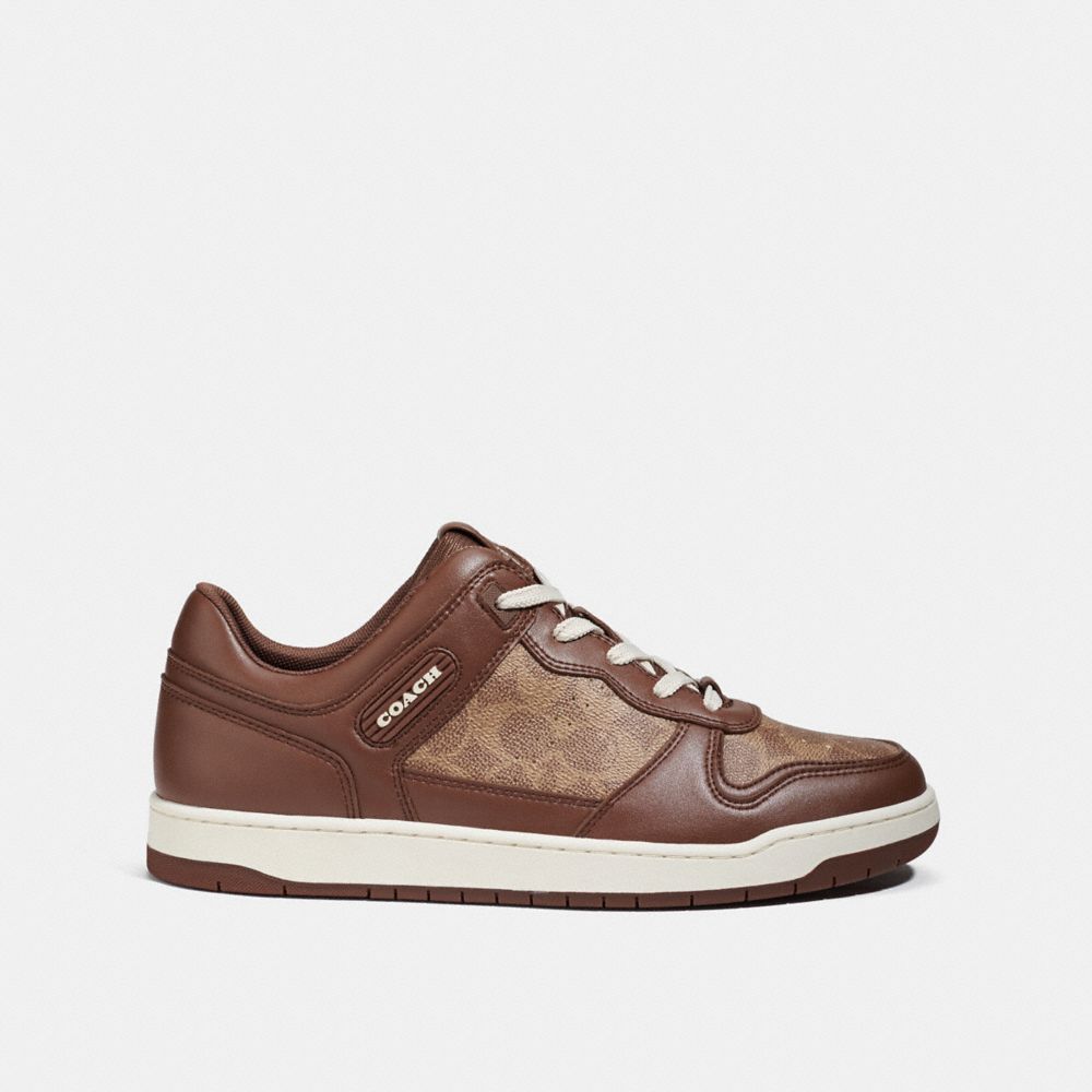 COACH®,C201 SNEAKER IN SIGNATURE CANVAS,Signature Coated Canvas,Saddle,Angle View