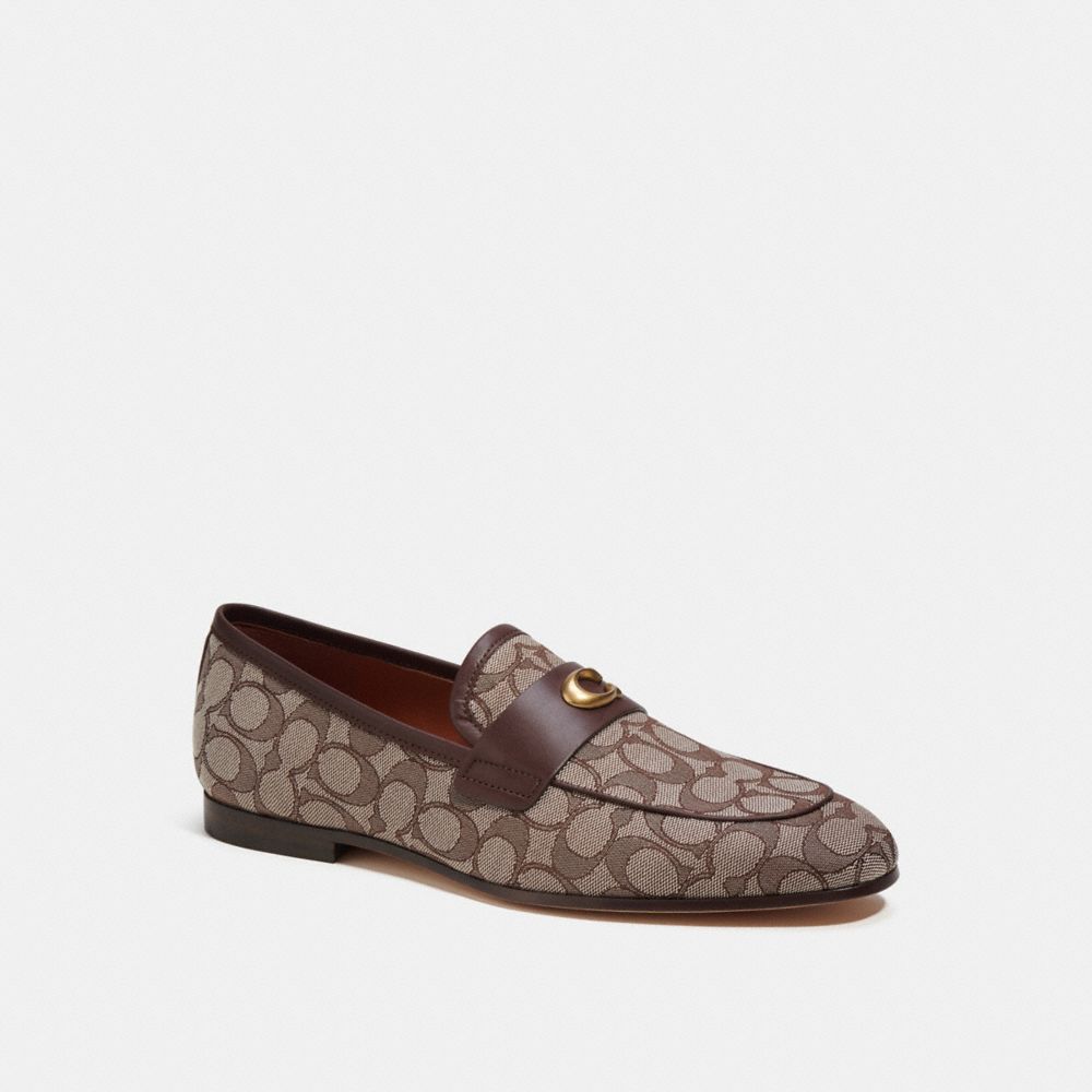 COACH®,SCULPTED SIGNATURE LOAFER IN SIGNATURE JACQUARD,Signature Jacquard,Oak,Front View