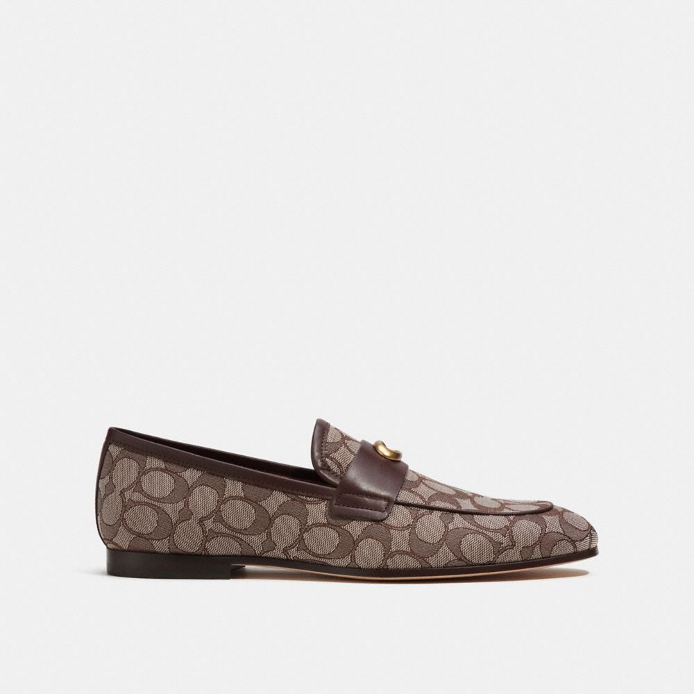 COACH®,SCULPTED SIGNATURE LOAFER IN SIGNATURE JACQUARD,Signature Jacquard,Oak,Angle View